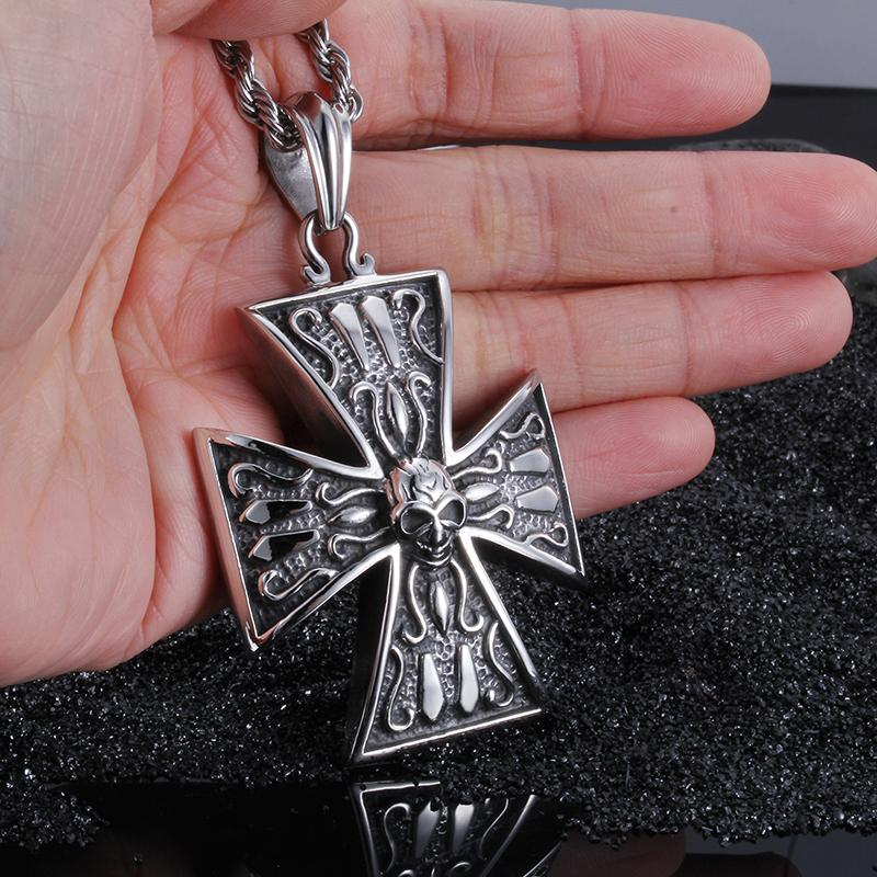 

Pendant Necklaces 316L Stainless Steel Skull Large Cross Design Necklace Chain Punk Men's Cool Jewelry Rope