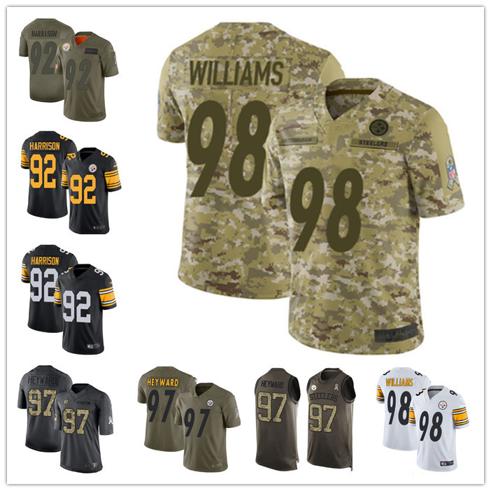 

Custom Mens women youth pittsburghSteelers92 James Harrison 97 Cameron Heyward 98 Vince Williams white 100th Season Vapor Limited Football Jerseys