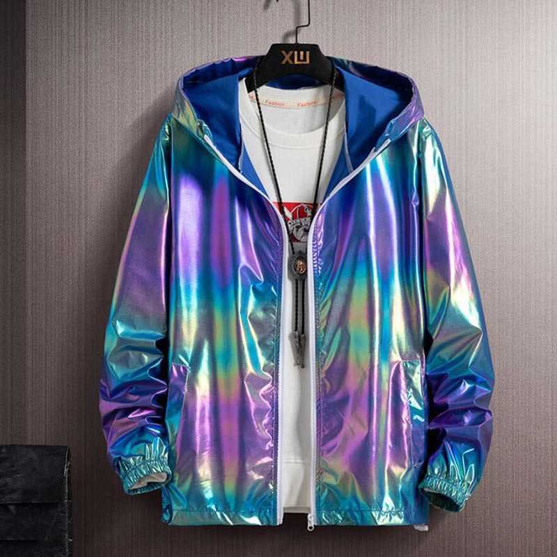 

2021 Bright and Shiny Reflective Jacket for Men, Women's Windbreaker Casual Hip-hop Couple Jacket Street Hooded Jacket X0621, Khaki