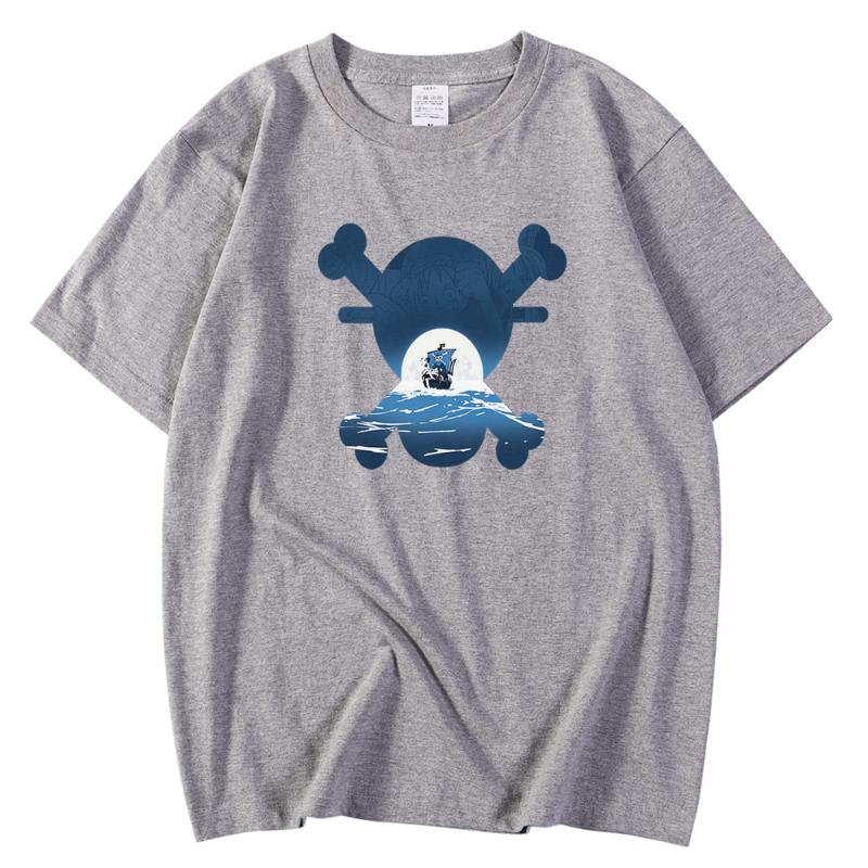 

Summer Loose Vintage Men' T-Shirts Comfortable Mens Tees Shirt Pirate Ship Sailing On Sea Fashion Print Tops Oversize, Haze blue