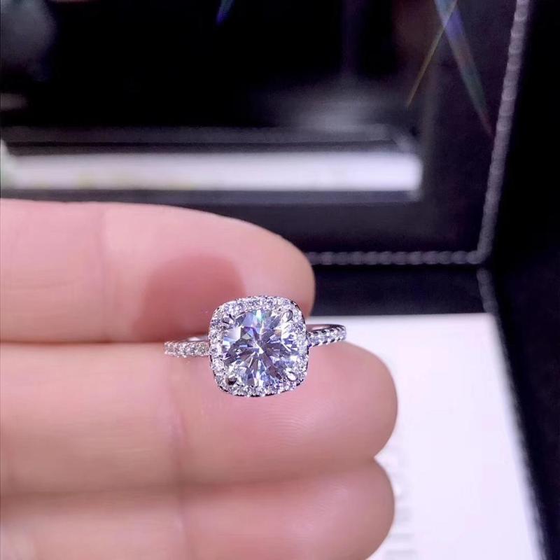

Cluster Rings Round Silver Moissanite Ring 1ct D VVS Luxury Weding For Women, Golden;silver