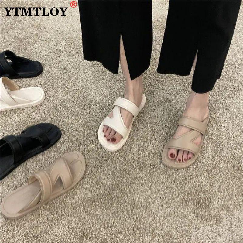 

Slippers 2021 Summer Sandals Women Black Flock Fashion Square High Heels Woman Velvet Open Toe Metal Decoration Shoes Lady