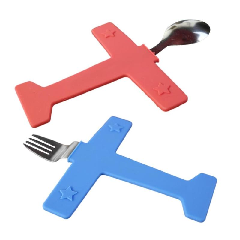 

Dinnerware Sets Airplane Forks & Spoon Set - Toddler Utensils And Palm Grasp For Baby Training 18 Month
