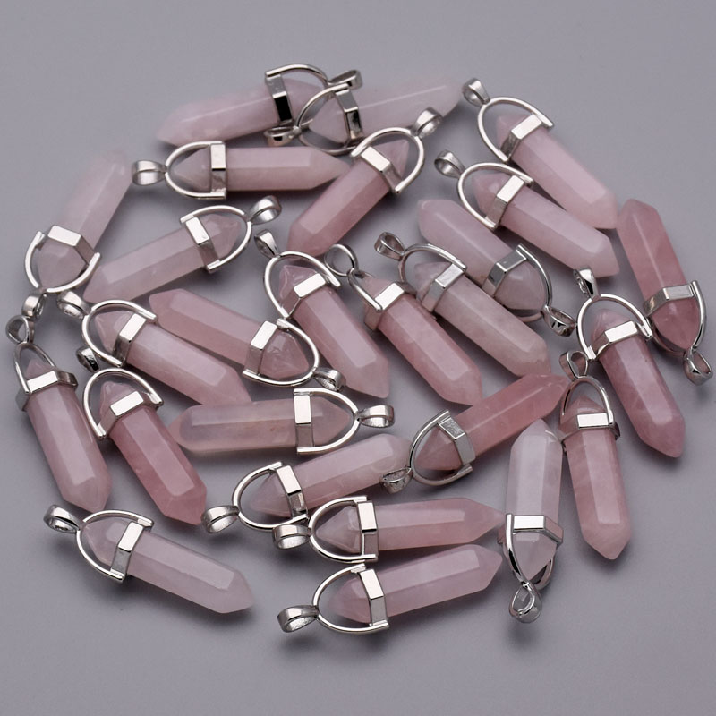 

natural stone Hexagonal pillar heart shape charms point Chakra pendants for jewelry making diy necklace earrings