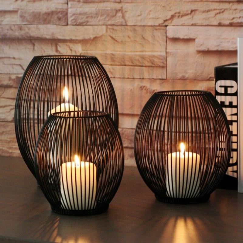 

Candle Holders 1pc Cage Lantern Holder Black Metal Iron Romantic Decor For Home Wedding Party Candlestick Tabletop