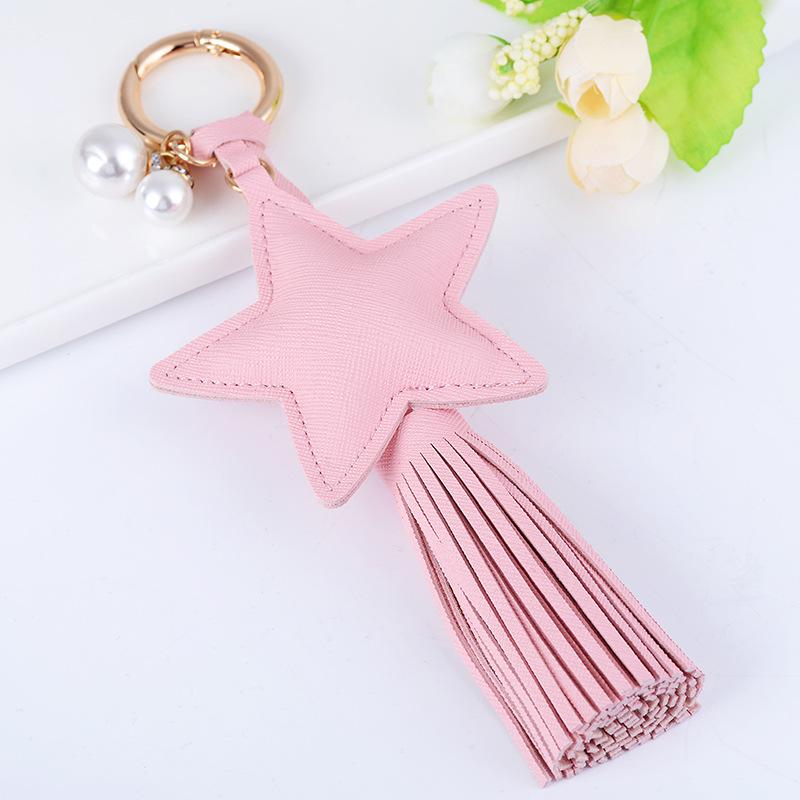 

Keychains Fashion Pentagram Leather Tassel Key Chain Car Ring Women Keychain Purse Bag Accessories Holder Charm Jewelry Pendant