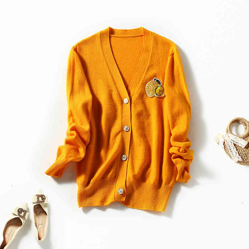 

Women's Sweaters autumn winter sweet solid color knitted cardigan sweater coat design sense V-neck cashmere single breasted 1FAM, White