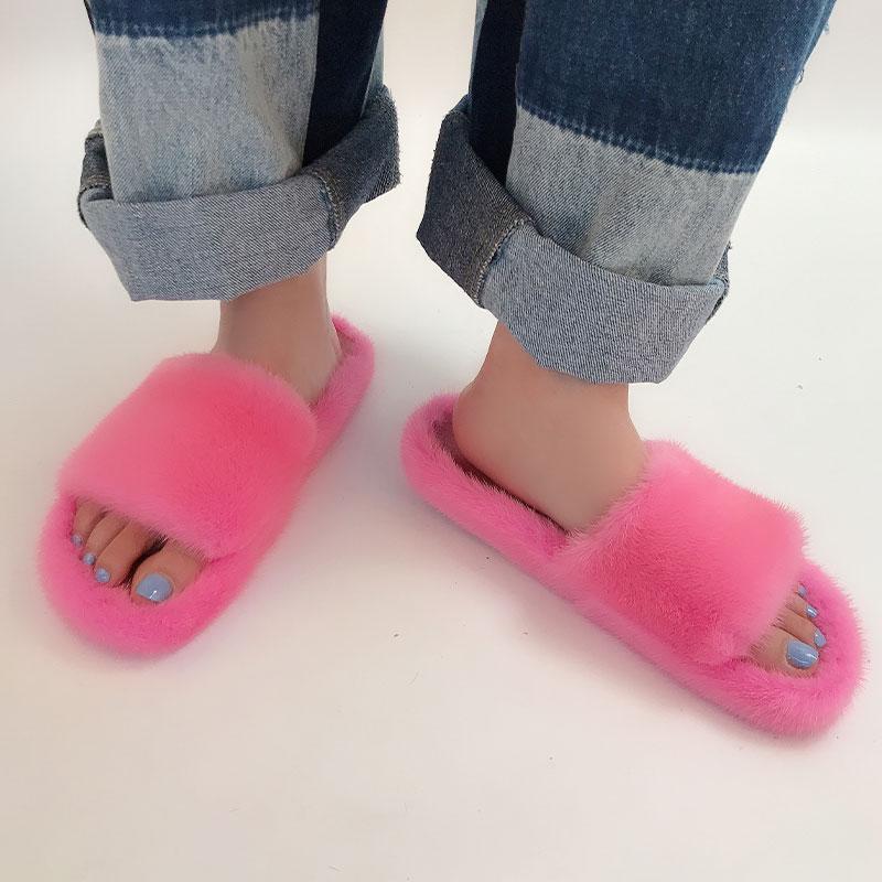 

Slippers Women's Luxurious Impiorted Mink Hair Slimpli And Fashionable Flat Bottomed
