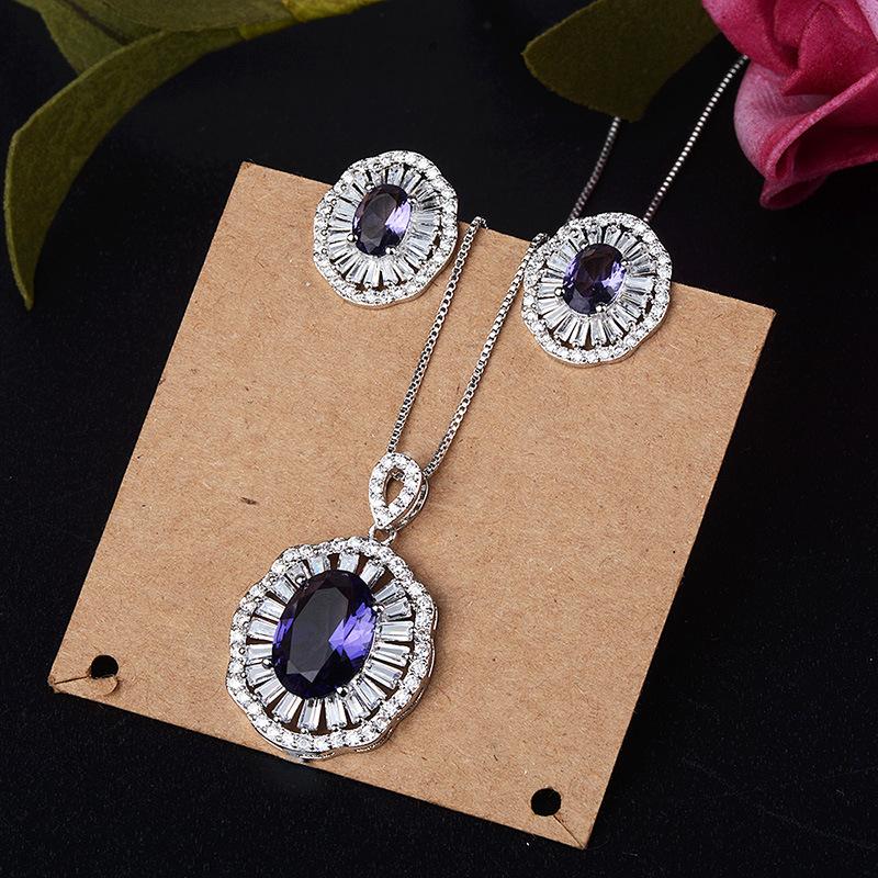 

Earrings & Necklace Funmode Fashion Austrian Purple Green Crystal Small Jewelry Sets Women Vocation Decoration FS17, Silver