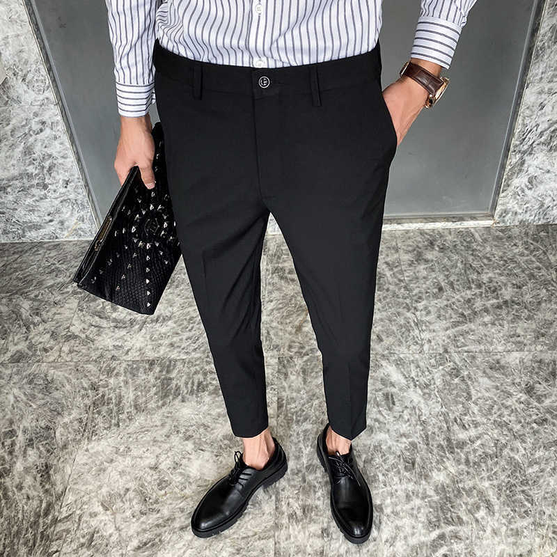 

Classic Men Suit Pants Office Business Dress Pants Casual Slim Fit Wedding Pants Streetwear Trousers Black Costume Homme 210527