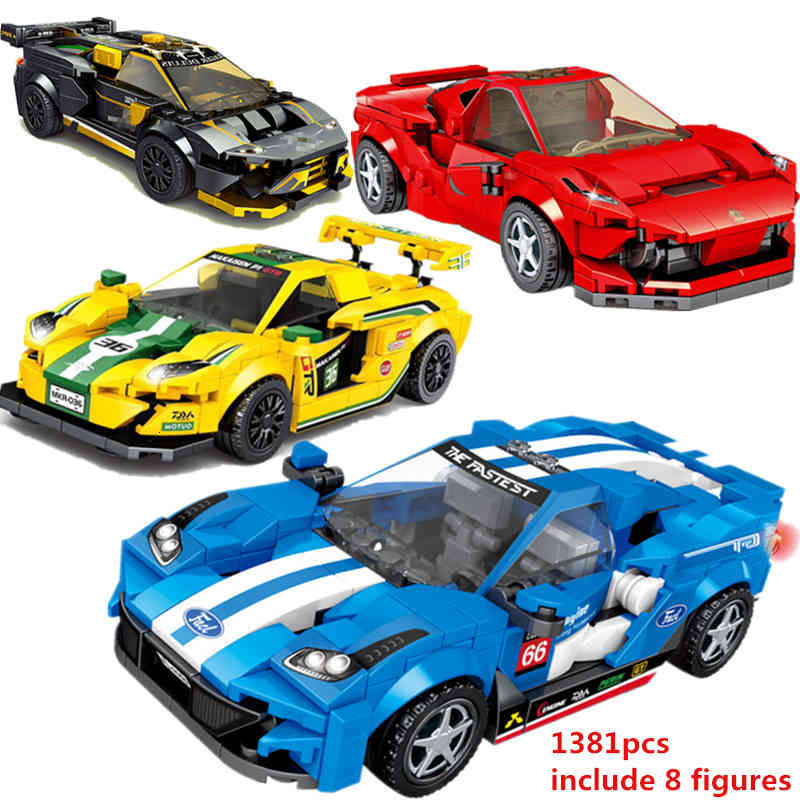 

Blocks NEW Technic Speed Champion Building bricks race Mustang GT Supercar GTR P1 Car Model Creator For Children 1008 1020
