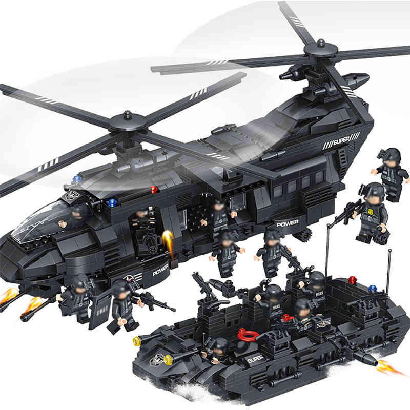 

1351Pcs Military City Police Model Building Blocks Kits SWAT Team Transport Helicopter Kit Toys for Children Boys Christmas Gift X0503