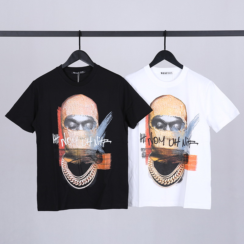 

2021 Summer European American Tide Brand Masked Men Printed Loose Cotton Short Sleeved T-Shirts Men Women Couple Hip-Hop Crew Neck Shirt Tee, White;black