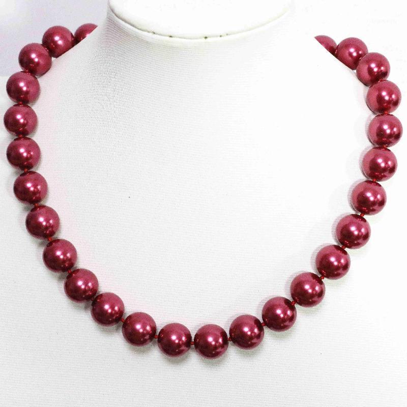 

Chains Classical Dark Red Round Shell Simulated-pearl Beads 8,10,12,14mm Fashion Wedding Party Ceremony Necklace Jewelry 18inch B1479, Silver