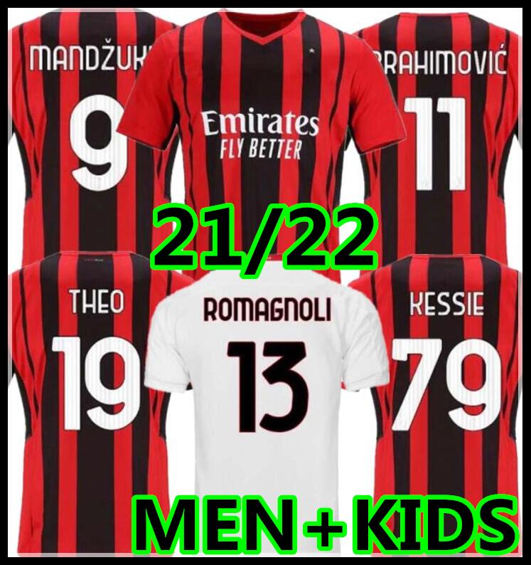 

21 22 AC Soccer milan IBRAHIMOVIC jerseys 2021 TONALI Mandzukic Kessie brahim BENNACER THEO REBIC LEAO Men kids football Kits, Away adult