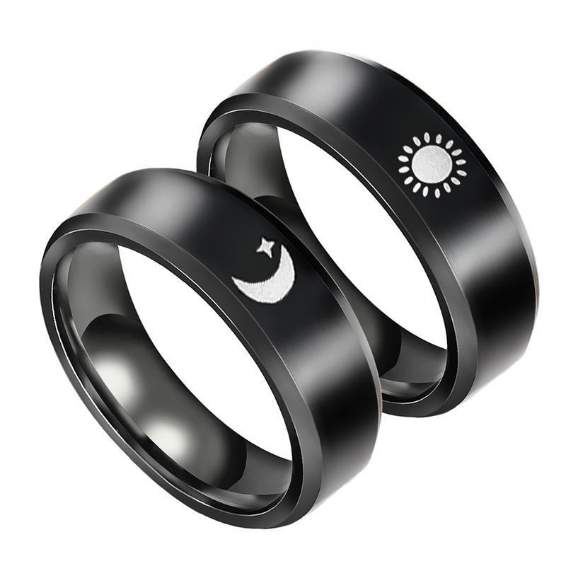 

Wedding Rings Simple Stainless Steel Moon Sun Couple Ring For Lover's Black Silver Color Women Men Jewelry Anniversary Gifts