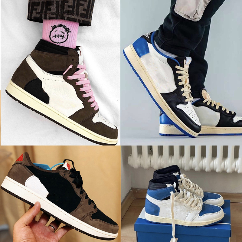 

2021 High Quality Mens jumpman 1 shoes Womens Basketball shoe Low Military Blue OG Travis Scotts Off Trainers Sneakers Sports luxury Chaussure, D16 offfwhite blue 36-46