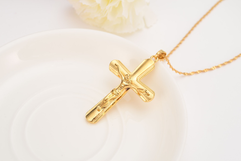 Fine Gold G/F Cross Necklaces Wholesale Crucifix Pendant Women Jewelry Fashion Jesus Decoration Dress-image-674255428