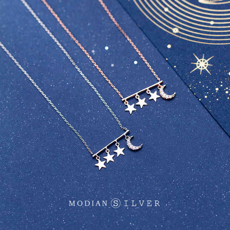 

Modian Authentic 925 Sterling Silver Geometric Design Stars And Moon Short Neckalce for Women Choker Chain Luxury Jewelry Bijoux