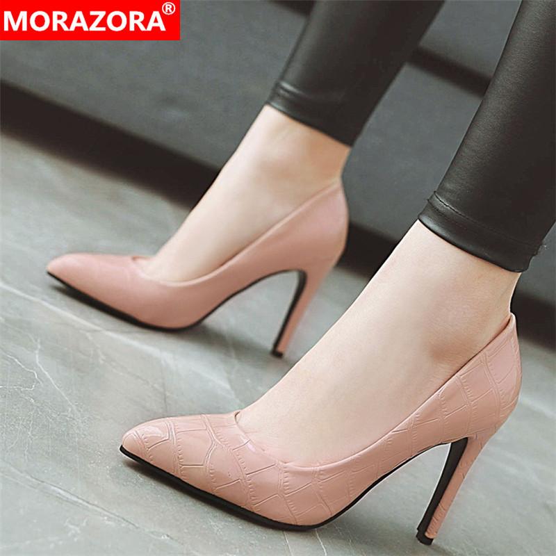 

Dress Shoes MORAZORA 2021 Arrival Spring Summer Women Pumps Pointed Toe Pu Super High Heels Shallow Elegant Wedding Woman, Black