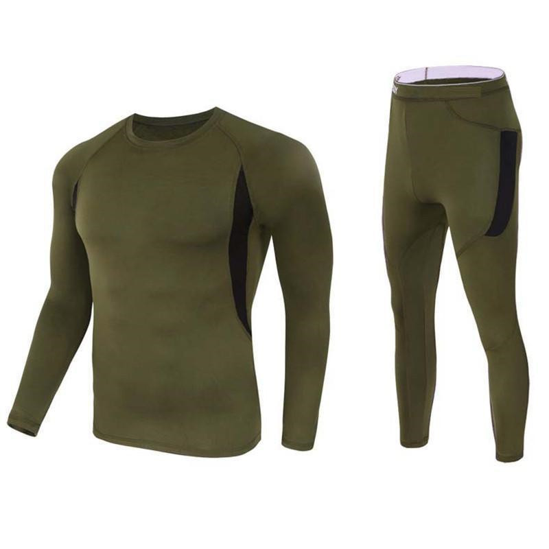Men Thermal Underwear Sets Compression Fleece Sweat Quick Drying Thermo Underwear Russia Gym Fitness Hunk Warrior Army Green Military Slim-image-464935054