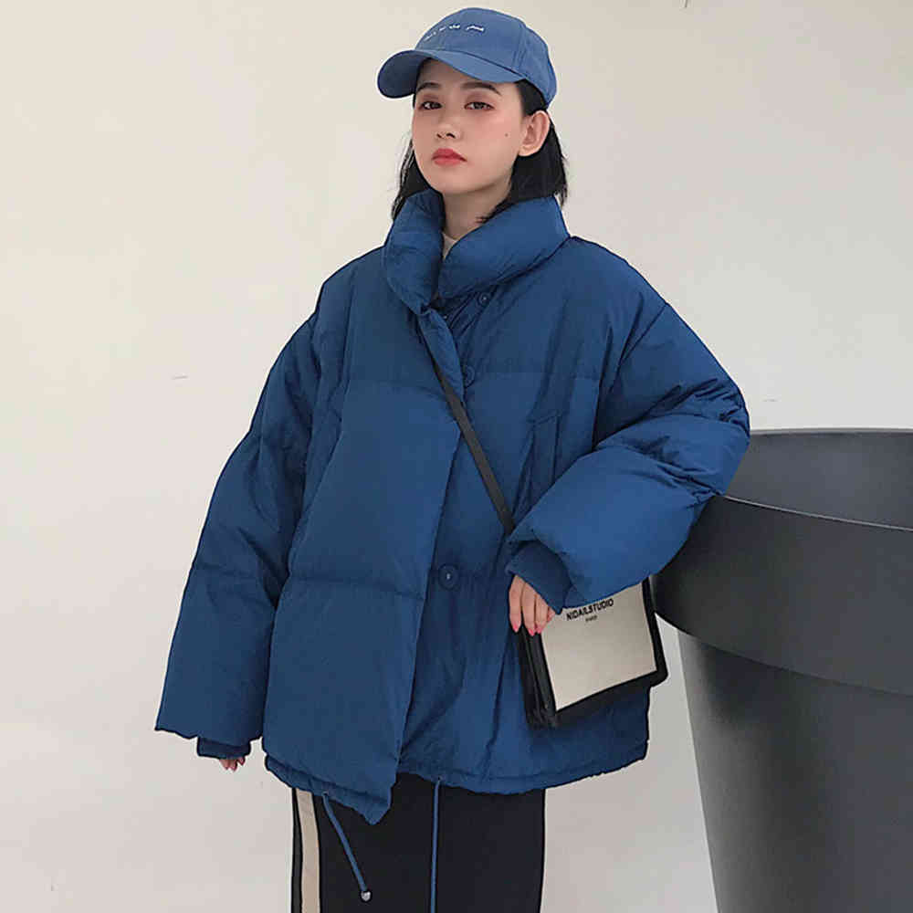 

Jocoo Jolee Korean Winter Jacket Women Stand Collar Solid Black White Female Puff Coat Loose Oversized Women's Short Parka 210518, Green