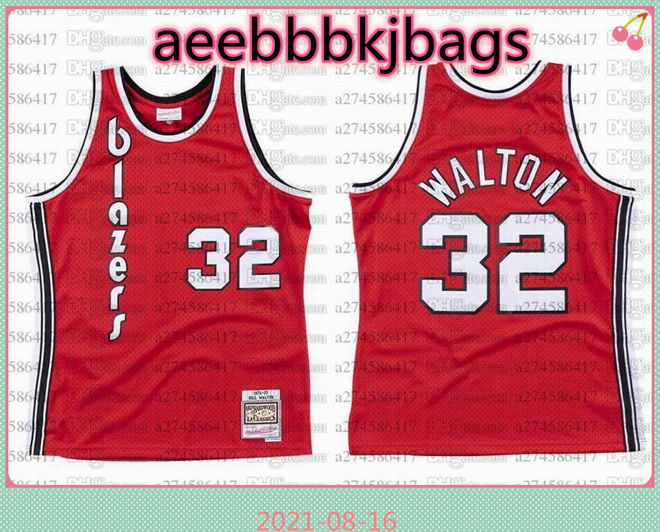 

Men youth basketball jerseys 32 Bill Walton 1976-77 Hardwoods Classics retro Jersey, Black;red