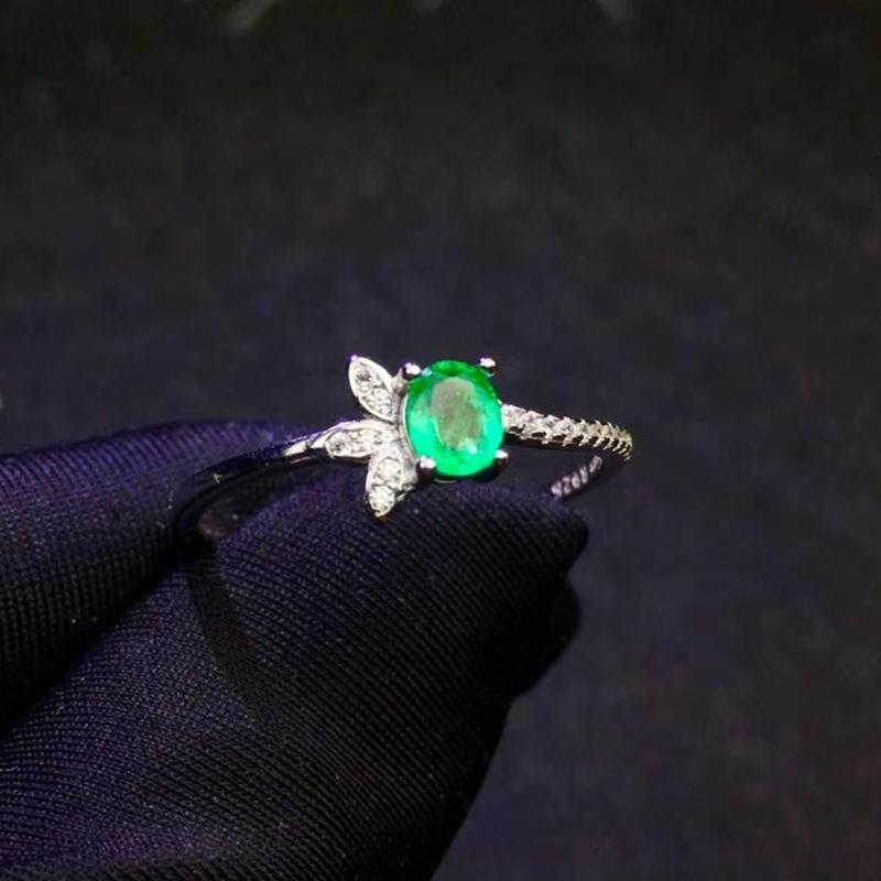 

Cluster Rings Natural Real Green Emerald Ring Per Jewelry 4*5mm 0.5ct Gemstone 925 Sterling Silver Fine Handmade J210738, Golden;silver