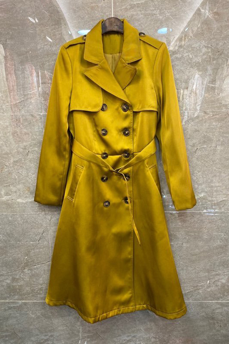 

Xiaozi West British Style Double Breasted Waist Trimming Trench Coat Womens Clothing Autumn European and American New Temperament Wild Coat, Yellow with belt is not returned