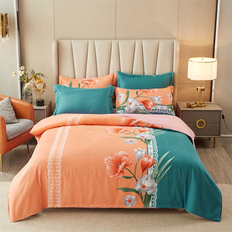 

Cotton large flower 4-piece set, skin friendly, breathable, 4-piece set, anti pilling, White