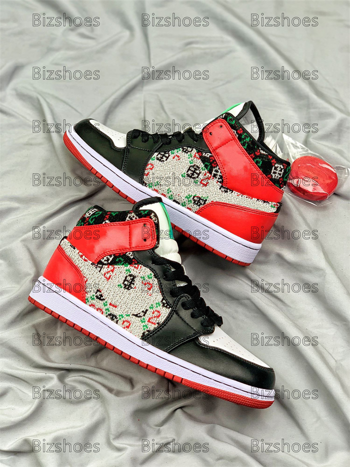 

1 Mid GS Holiday Sports Shoe Designers Sneakers White Black Roma Green University Red Skateboard shoes, 01