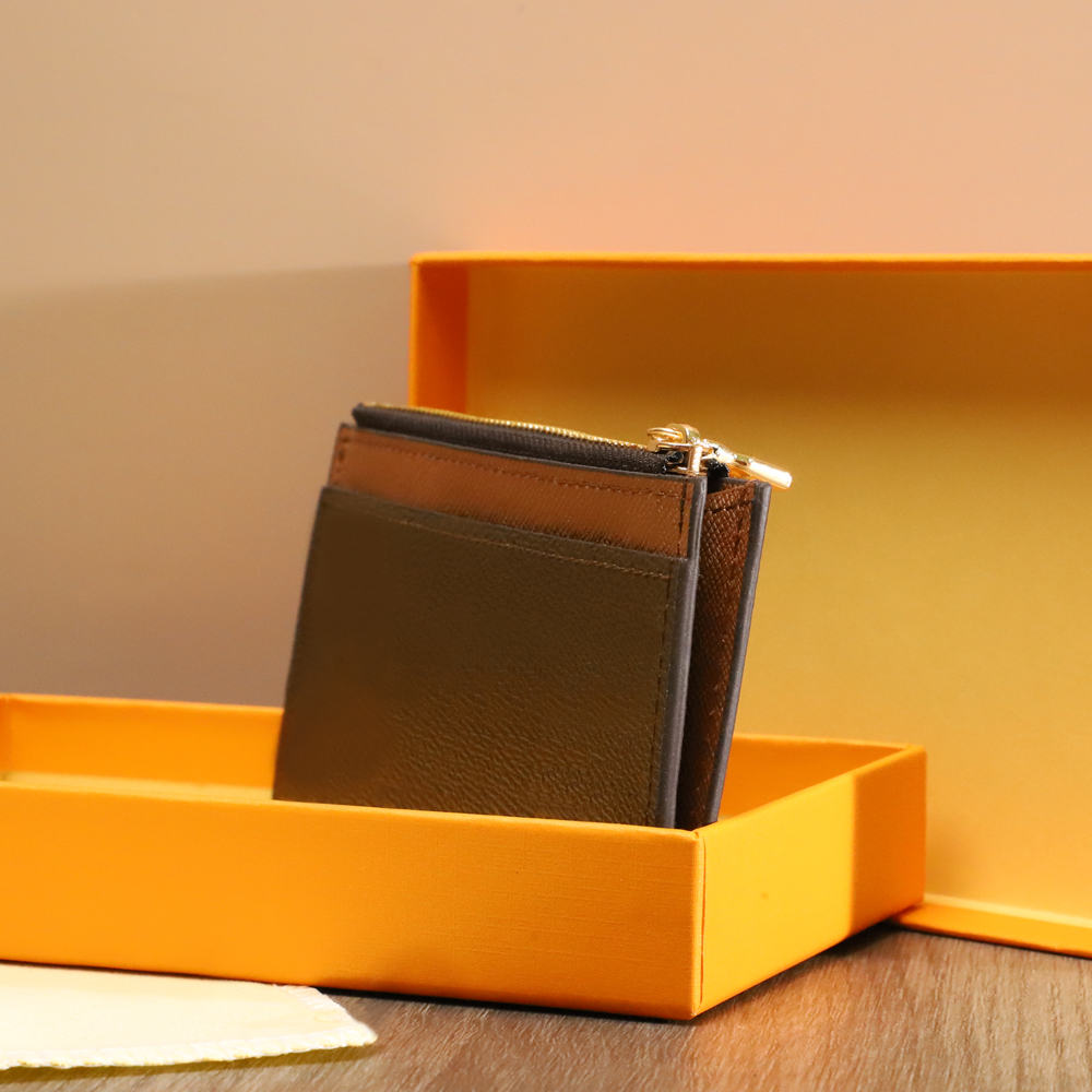 

Women Zippy Wallets credit card holder coin purse pouch borsa genuine leather Empreinte Recto Verso portefeuille top 7A quality Men Wallet, Black grid a