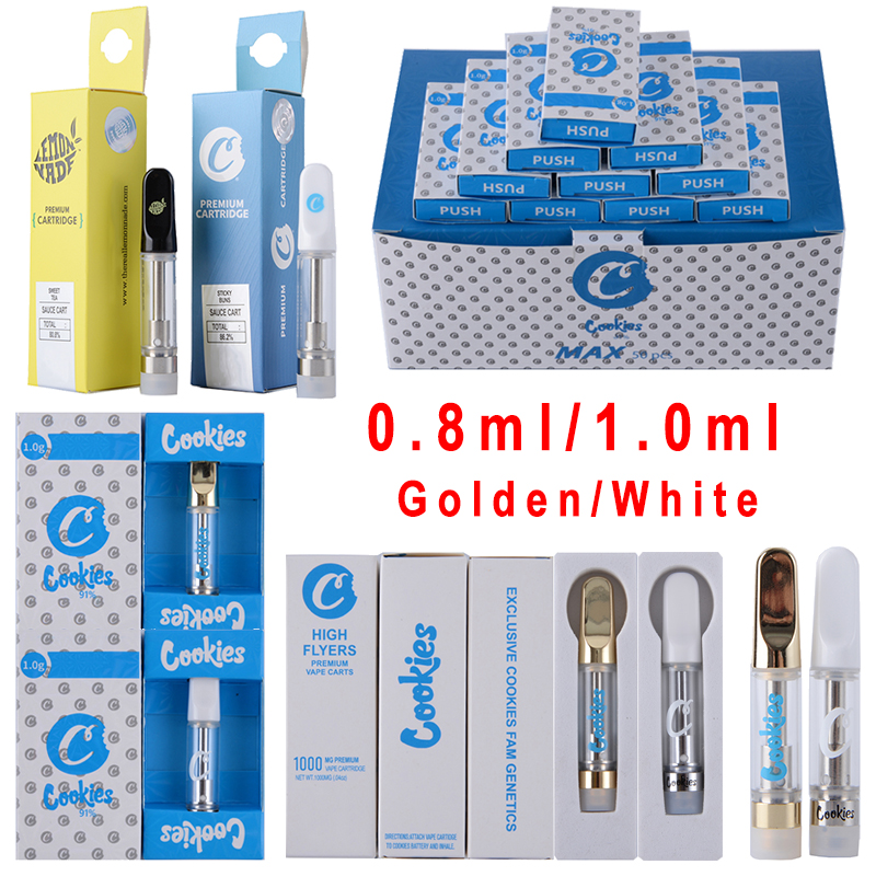 

Cookies Vape Cartridge Packaging Atomizers 0.8ml 1ml Glass Thick Oil Empty Vape Pen Cartridges Hight Flyer Package Ceramic Carts Wax Vaporizer 510 Thread E Cigarette