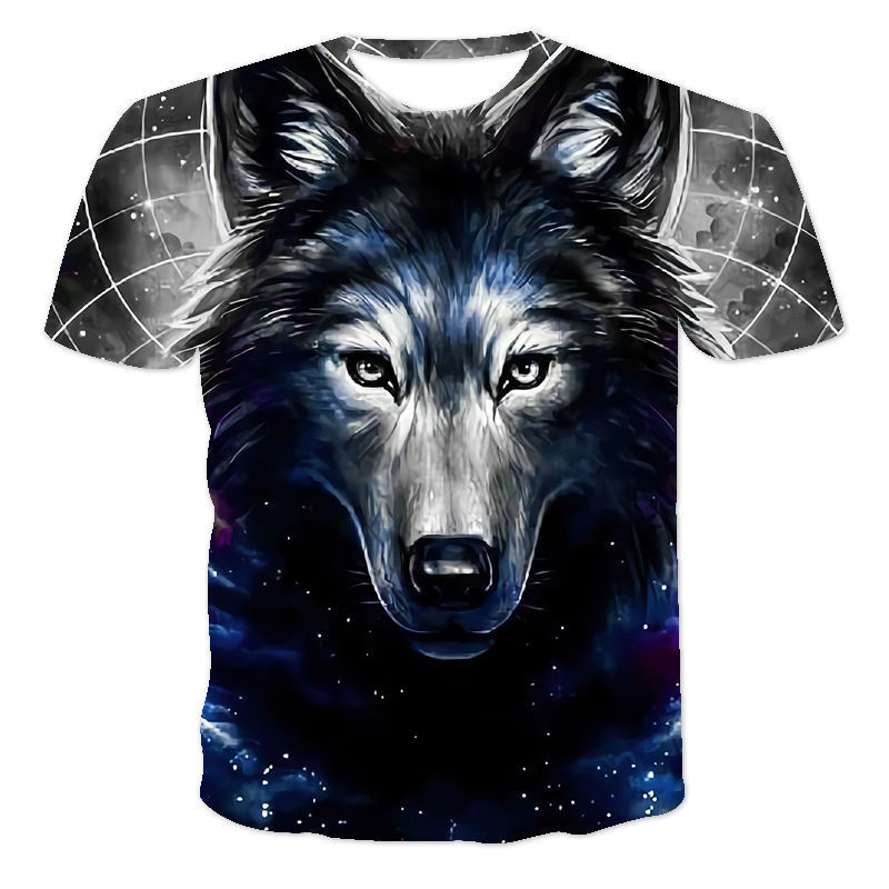 

summer t-shirt fashion new cool animal wolf digital printed children's wear casual cool printed t-shirt 8ne, White;black