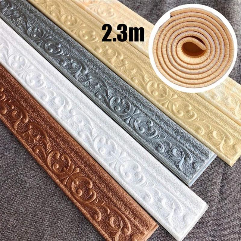 

Wall Stickers 3D Foam Edge Strip Self Adhesive Waterproof Baseboard Corner Waist Line Sticker Trim Skirting Border