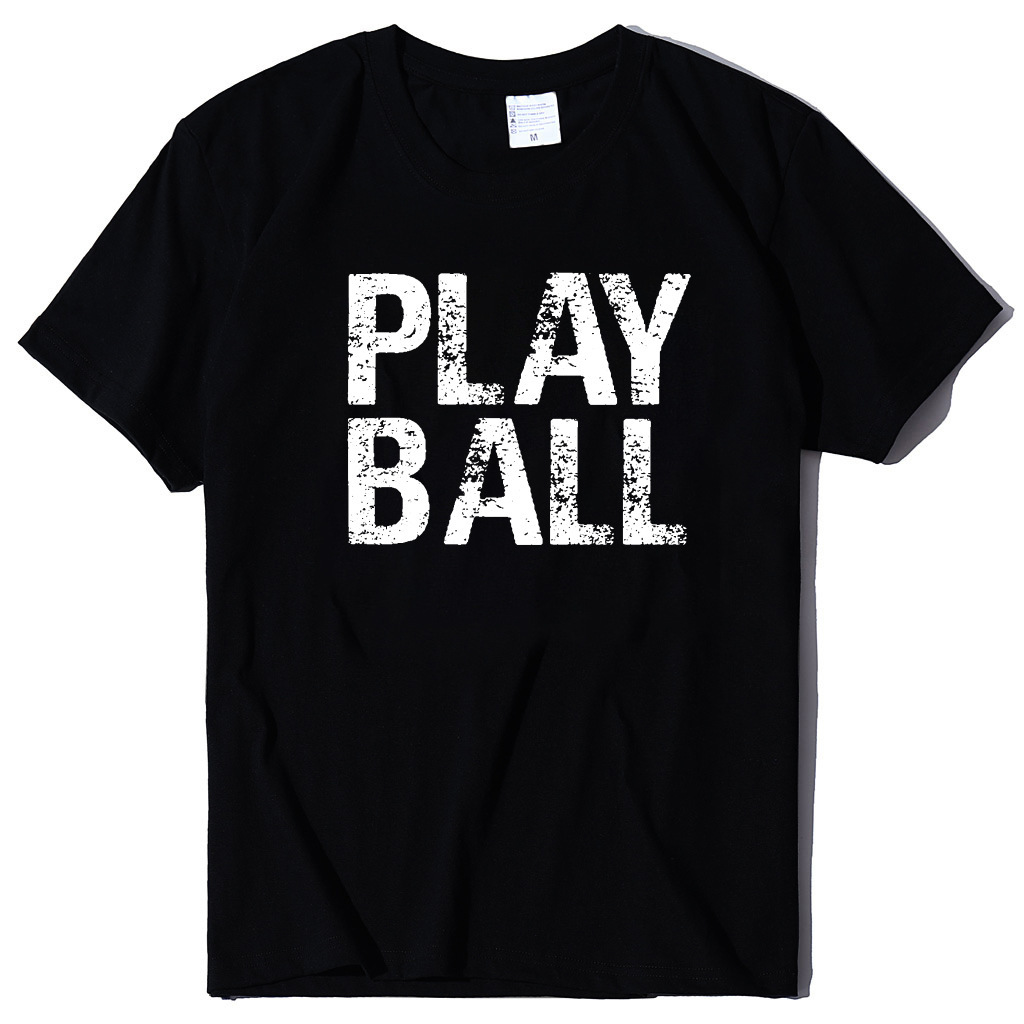 

play ball alphabet print group urban casual loose round neck t-shirt women's, White