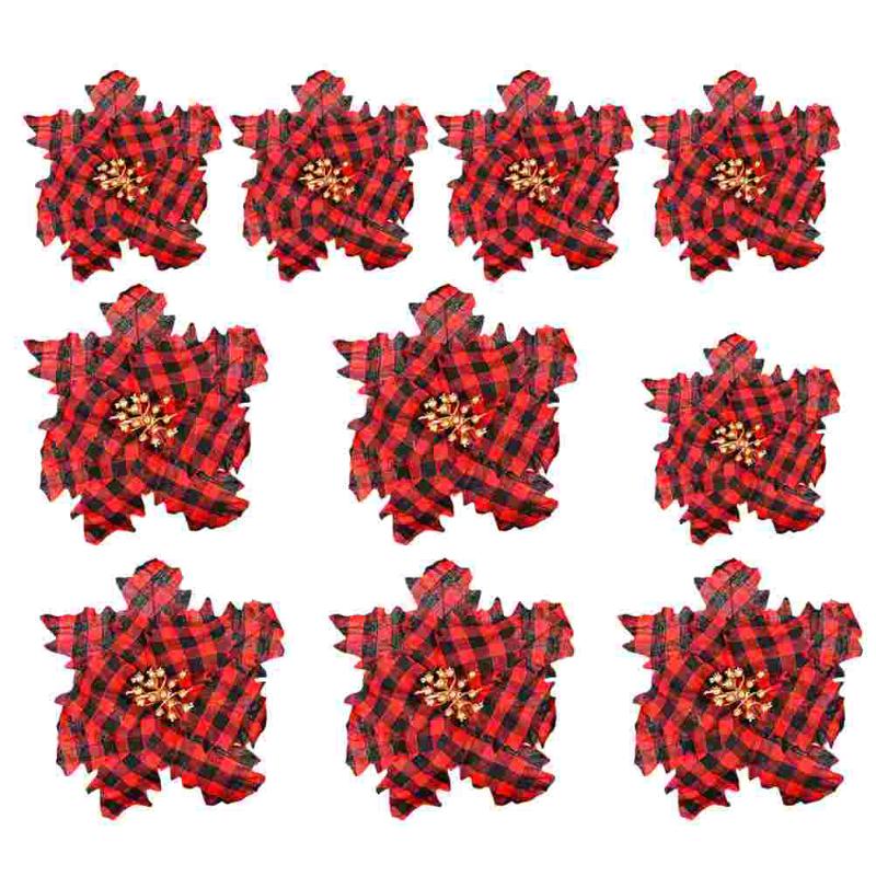

Decorative Flowers & Wreaths 10Pcs Christmas Artificial Check Cloth, Red