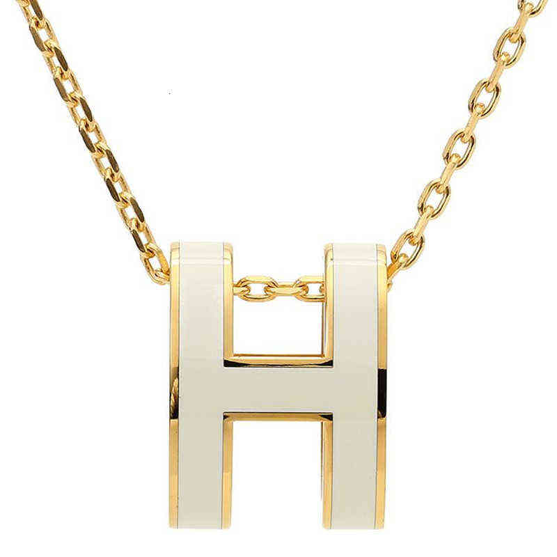 

Cnc Version of Aijia h Necklace Female Sterling Sier Enamel h Letter Pendant 18k Rose Gold Pop Personality Mini Clavicle Chain