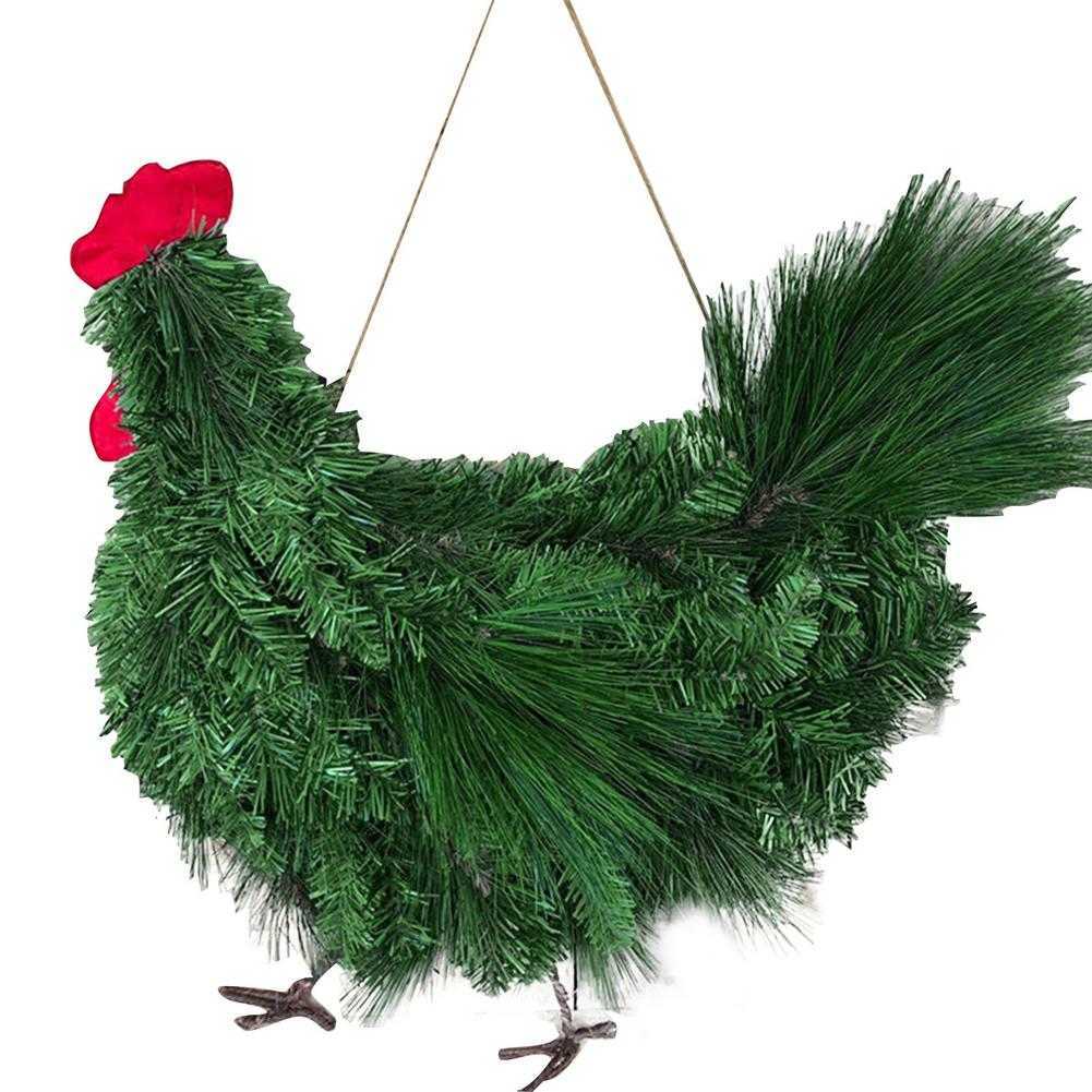 Party Decoration Christmas Decoration Chicken Shape Hanging Rooster Wreath DIY Home Living Room Party Pendant Wall Decor Holiday Wreath L260523-image-727516217