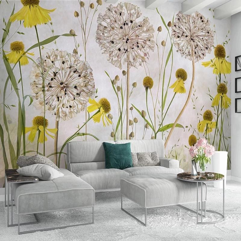 

Wallpapers Custom 3D Wallpaper Murals Pastoral Hand Painted Sunflower Dandelion Flower Children Room Bedroom Decoration Po Wall Mural, Silk cloth