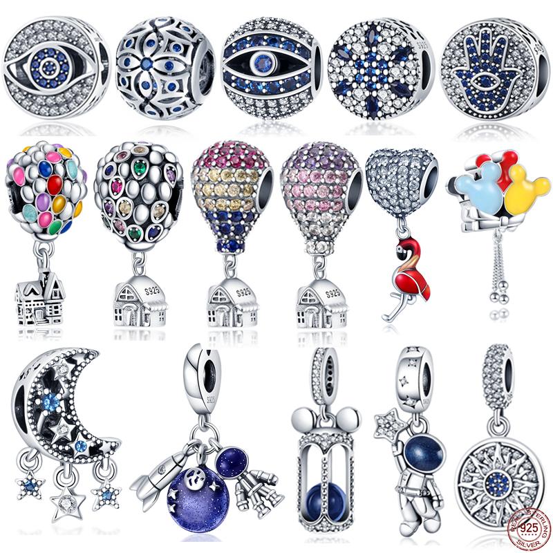 

Other 925 Sterling Silver Pink Air Balloon And Moon Charm Suitable For Bracelet Making DIY Jewelry