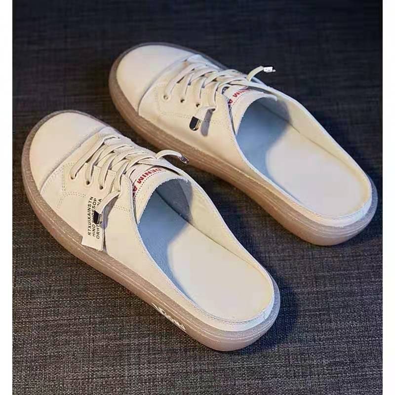

luxury slippers leather half slipper's wear flat bottomed 2021 net red sho for the same casual slacker, Black