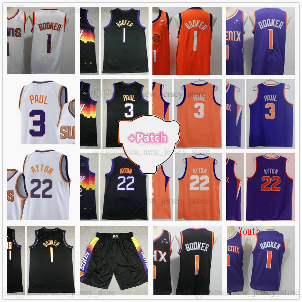 

2021 Finals Patch Valley City 1 Devin 3 Chris Booker Paul Basketball Jerseys Stitched DeAndre 22 Ayton Jersey White Purple Black Man Shorts Youth KID Size S-XXL, Same as picture
