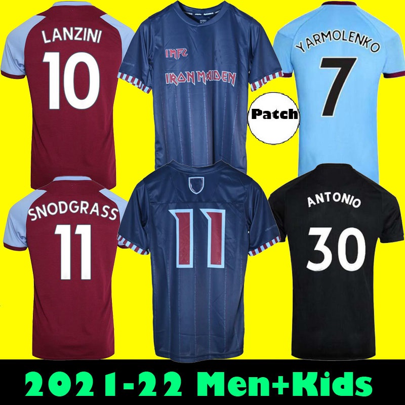 

20 21 Iron Maiden x LINGARD WEST soccer jerseys 2021 NOBLE HAM BOWEN UNITED LANZINI football shirt men kids kit 125 years 125th Anniversary, Black;yellow