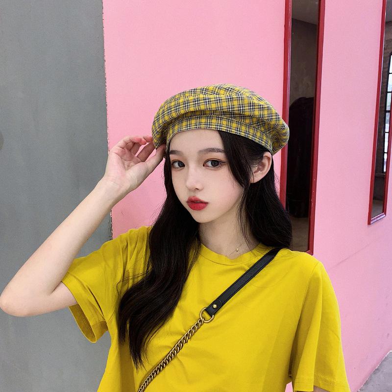 

Stingy Brim Hats Female Korean Version Of The Japanese Retro Hat Plaid Beret Summer Thin Breathable Painter Soft Sister Octagonal, White