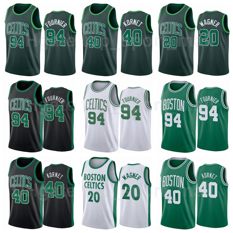 

Screen Print Basketball 94 Evan Fournier Jersey 40 Luke Kornet 20 Moe Wagner Green Black White City Earned Edition Size S to XXXL, Black;red