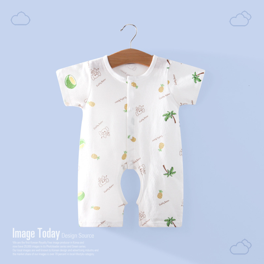 

children's one-piece short sleeve Summer Cotton thin pajamas open crotch men's and women's summer lovely ha clothes, White