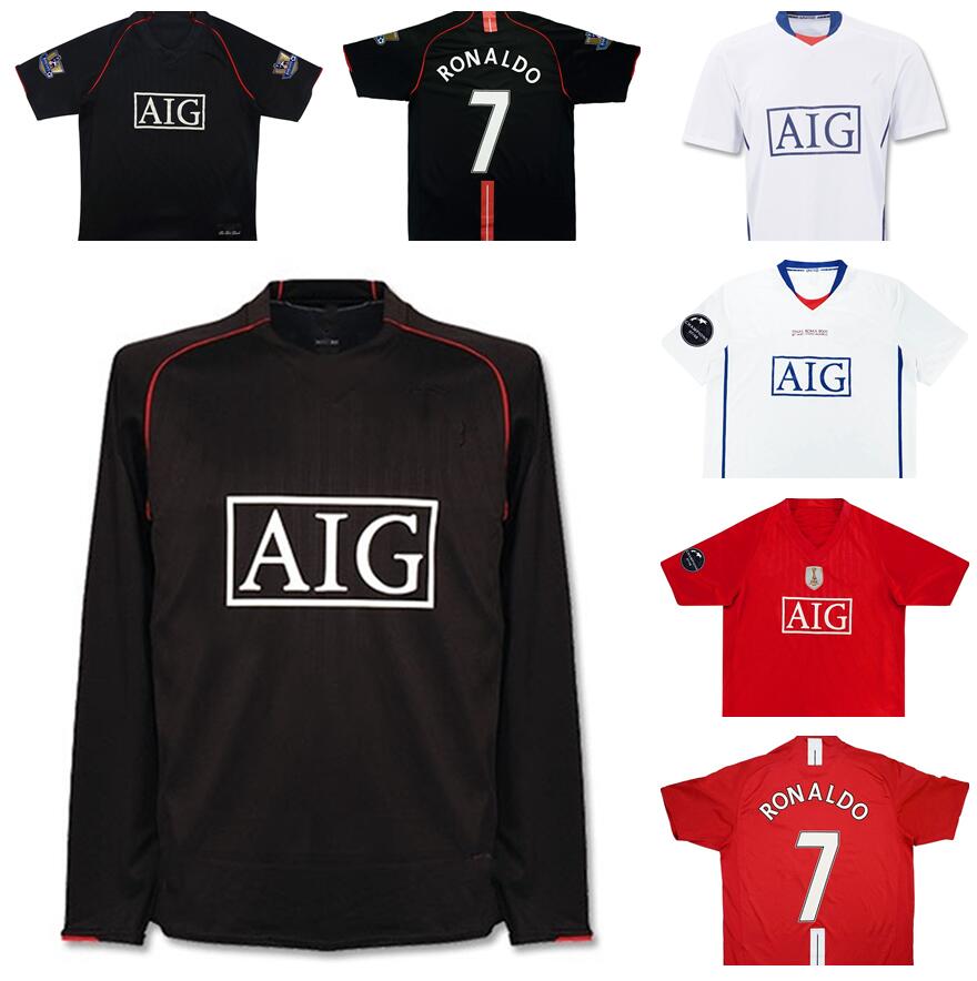 

2007 2008 Ronaldo Rooney Giggs Nani Manchester retro soccer jersey 07 09 home away Scholes Tevez BERBATOV VIDIC united vintage classic football shirt, Home ucl jersey