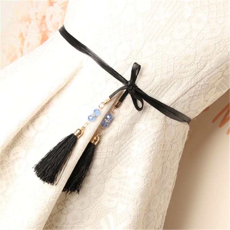 

Belts Fashion Female Black Belt Waistband Women Long Dress Strap Tassel Fringe Rope Chain Clothes Decoration, Blue