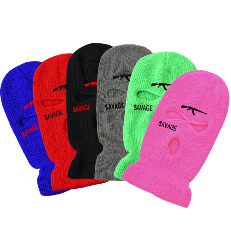 

Berets NOT NICE Embroidery Three-hole Balaclava Knit Hat Army Tactical Winter Ski Riding Mask Beanie Prom Party Warm, Rose red